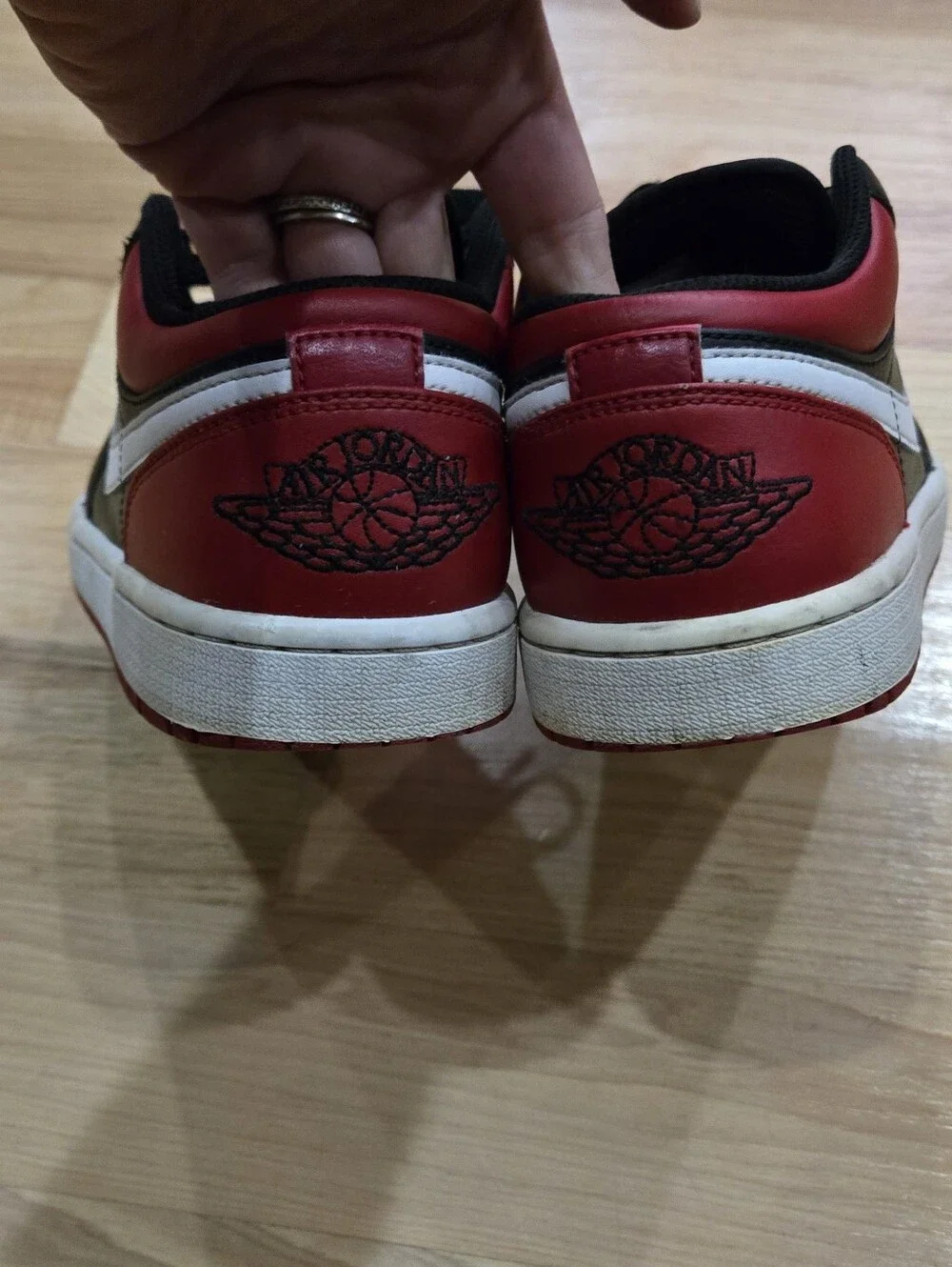 Nike Jordan 1 Low Black Red White Sneakers with White Swoosh